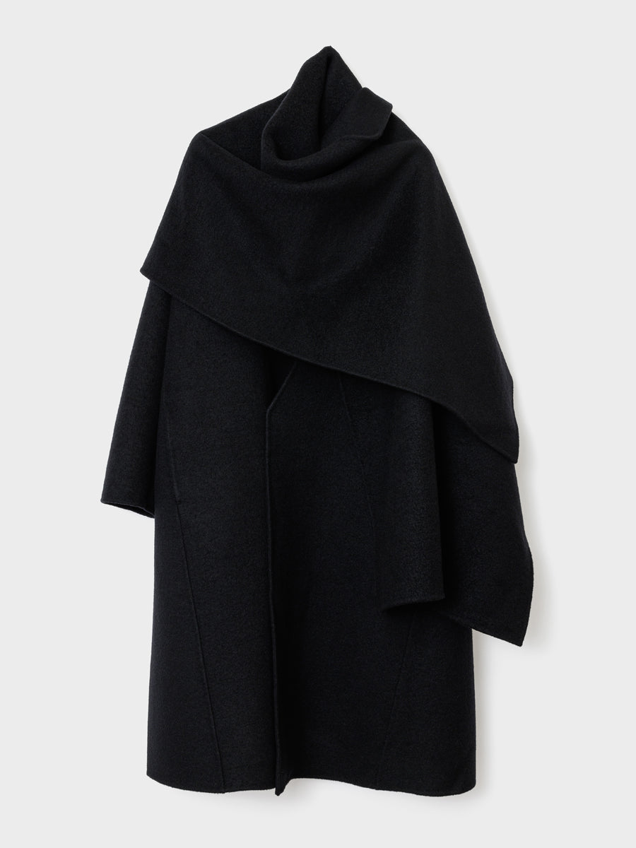 COAT DOUBLE WOOL WITH SCARF - BLACK – COATE OFFICIAL WEB SITE