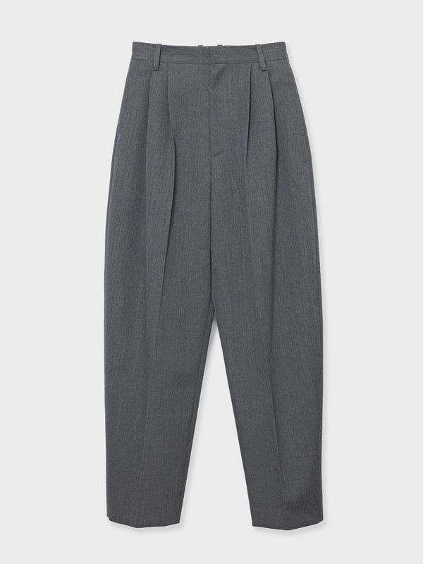 WOOL TUCK PANTS - GRAY