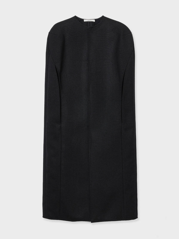 WOOL LONG-CAPE - BLACK