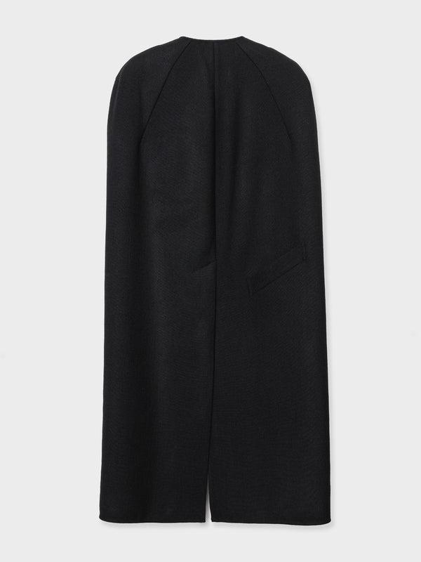 WOOL LONG-CAPE - BLACK